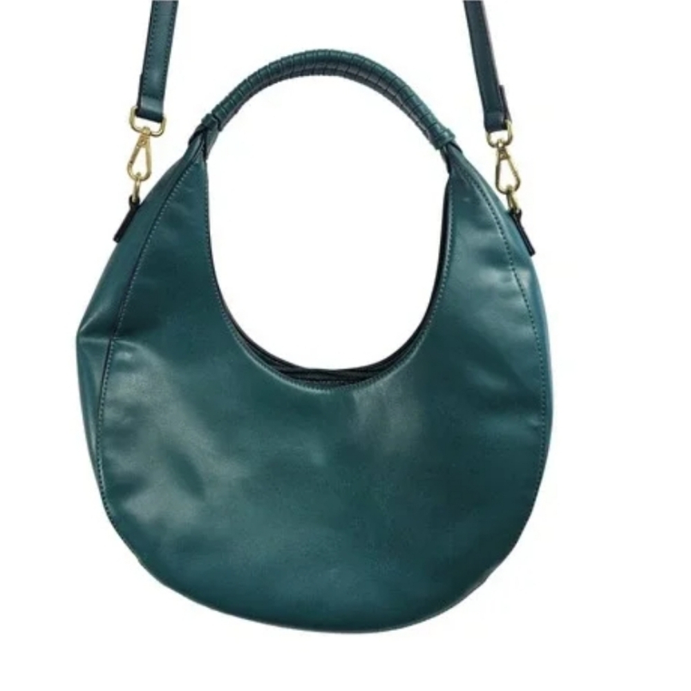 Melie Bianco Teal Vegan Leather Hobo Shoulder Bag Woven Handle